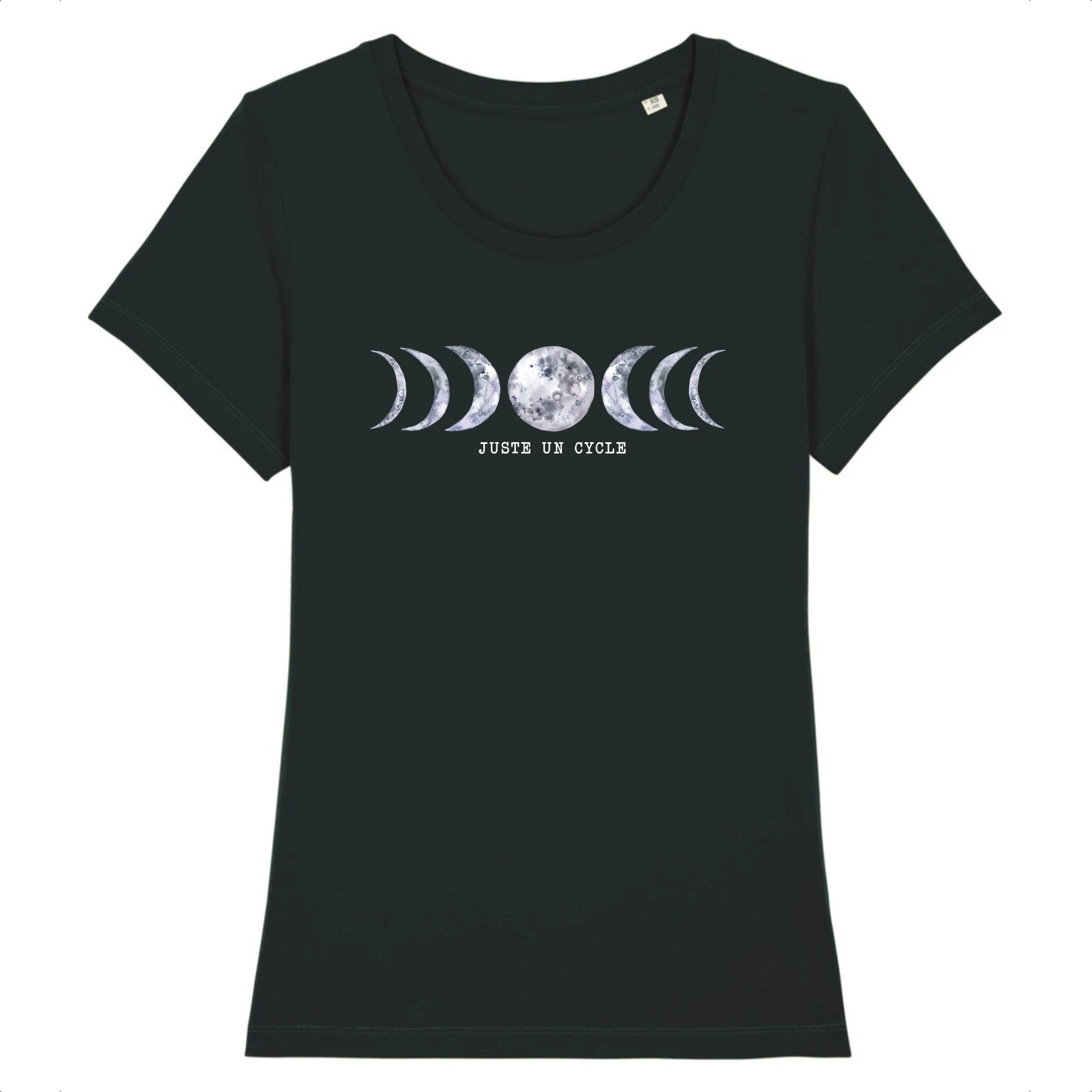 T shirt Femme noir phase de la lune Juste un cycle Coton 100 Bio