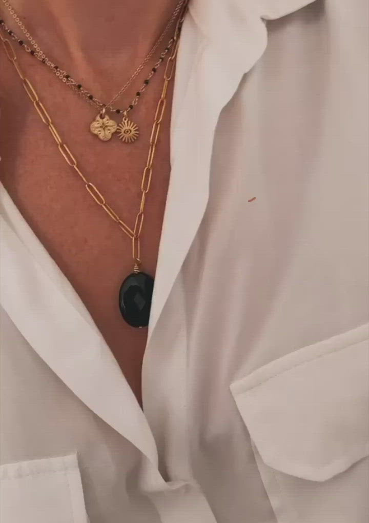 Collier gros maillon Onyx noir - Foi guerrière