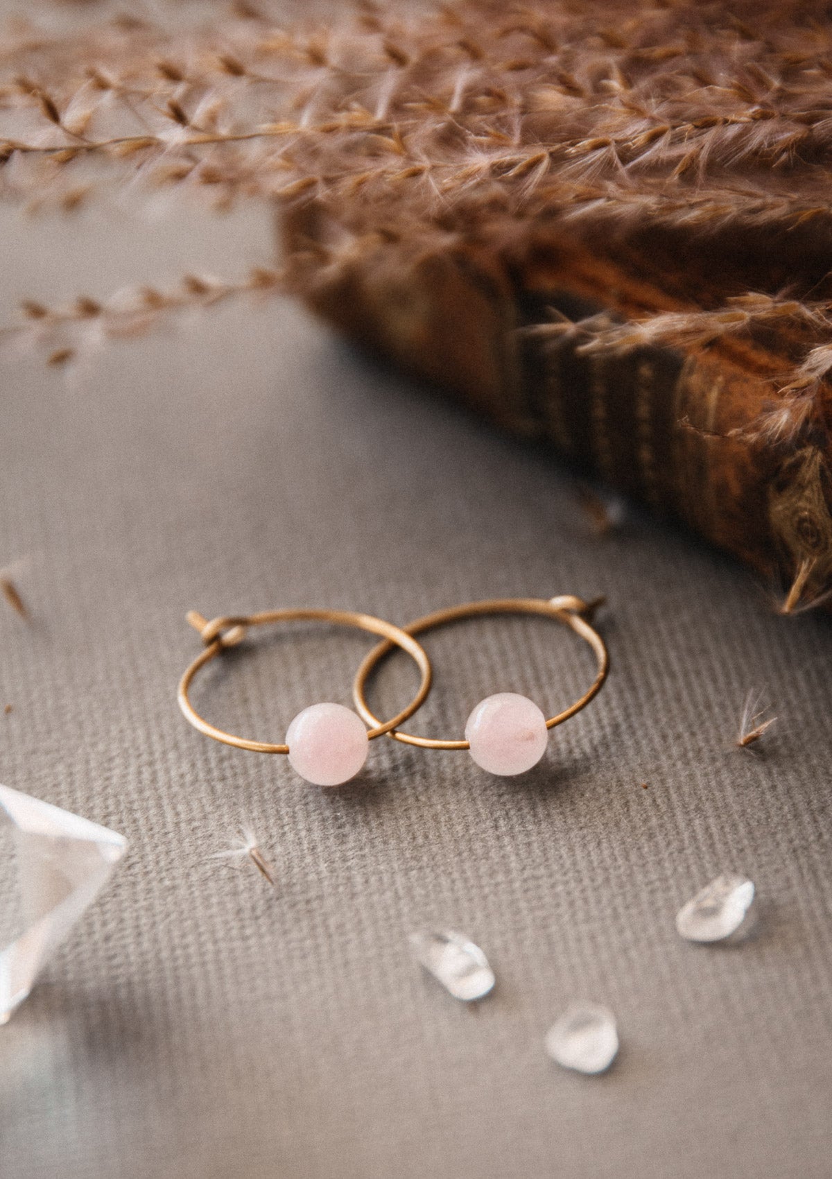 Boucles d'oreilles Quartz Rose - Acceptation Bénéfique